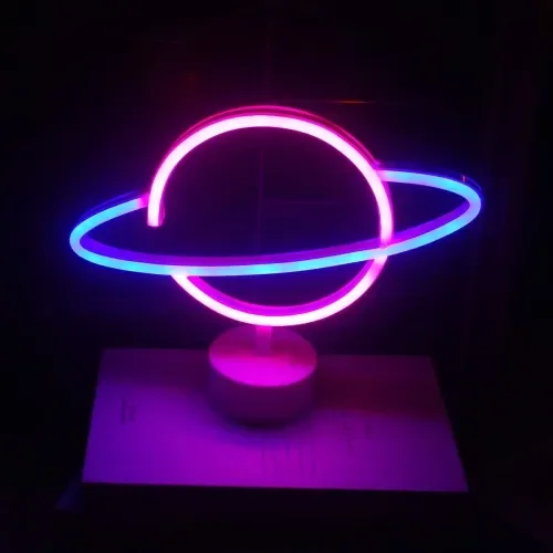 İthalat® Neon Işıklı Satürn Lamba (Pil + USB)