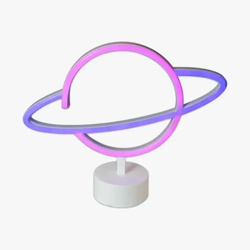 İthalat® Neon Işıklı Satürn Lamba (Pil + USB)