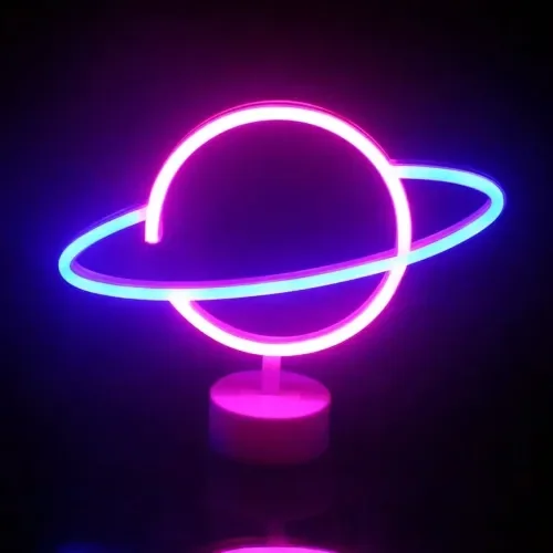 İthalat® Neon Işıklı Satürn Lamba (Pil + USB)