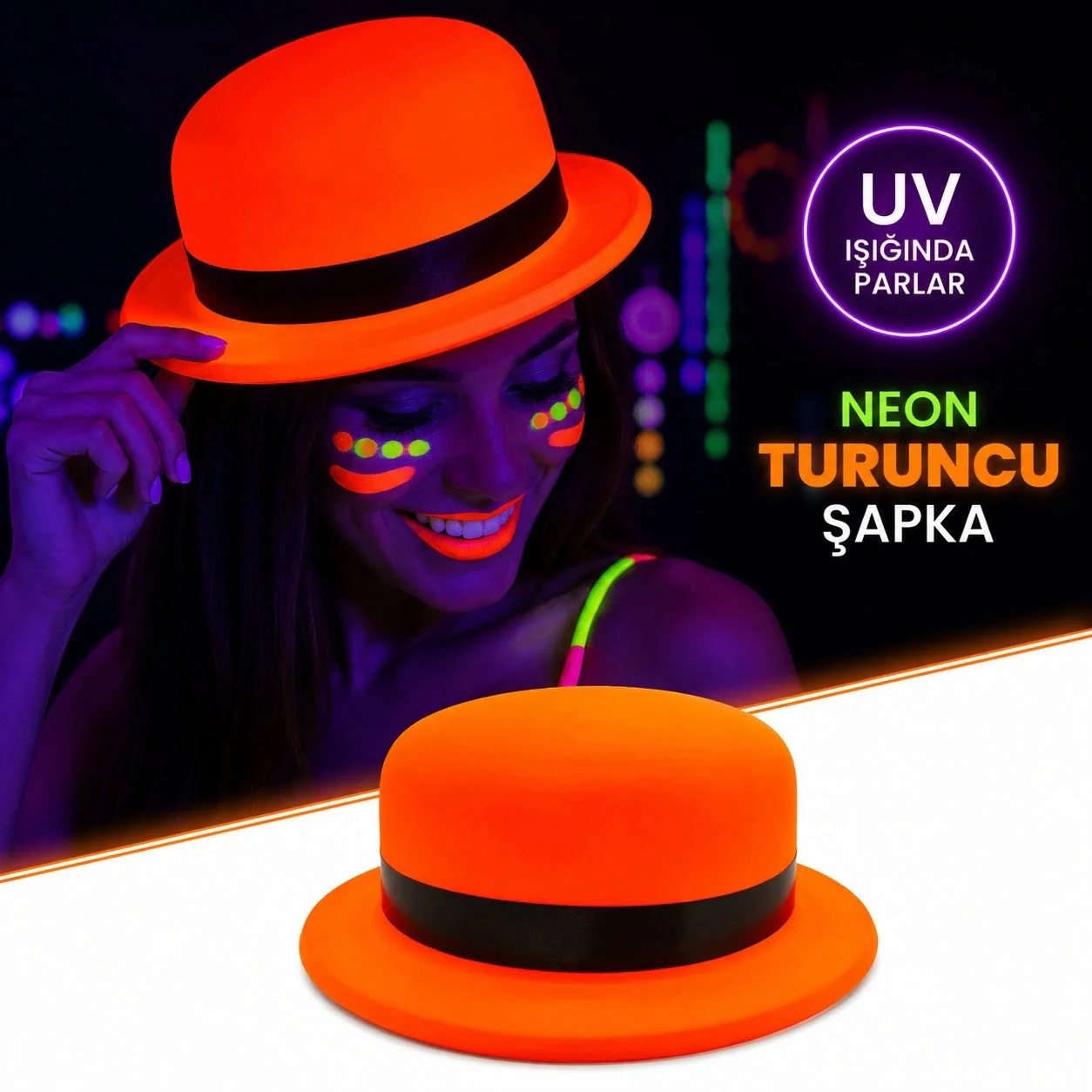 İthalat® Neon Turuncu UV Parti Şapkası Plastik