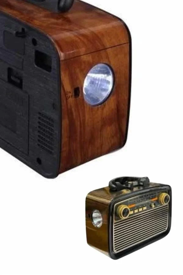 İthalat® Nostaljik Görünümlü Ahşap Radyo TF SD USB Girişli Led Fener Işıklı