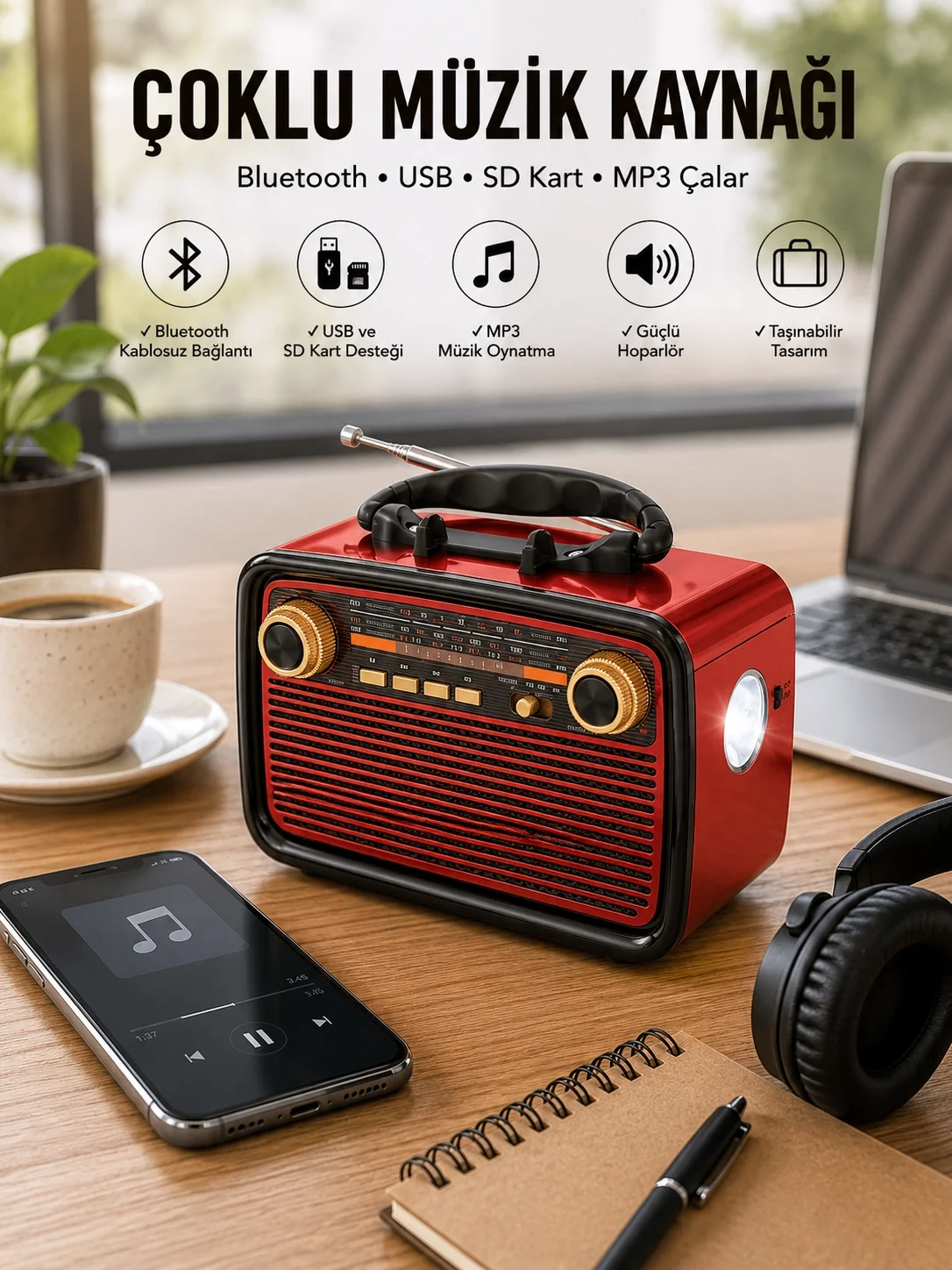 İthalat® Nostaljik Radyo Bluetooth Bağlantılı Müzik Kutusu Ahşap