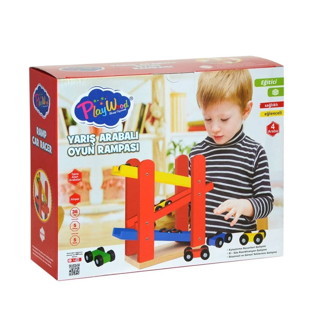 İthalat® ONY-382 PlayWood  Ahşap Yarış Arabalı Oyun Rampası-Onyıl