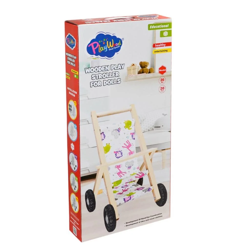İthalat® ONY-386 Ahşap Oyuncak Bebek Arabası -Onyıl