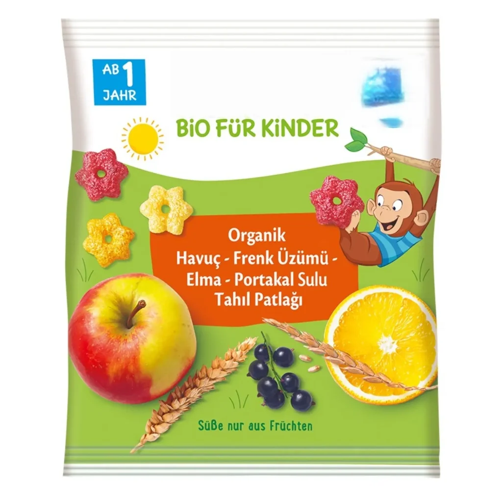 İthalat® Organik Havuç Frenk Üzümü Elma Portakal Sulu Tahıl Patlağı 30 Gr