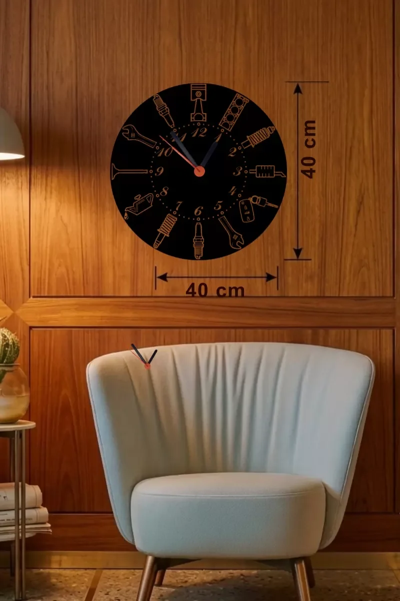 İthalat® Otomobil Parçaları Tasarım Ahşap Duvar Saati - 40x40 cm Mekanik Saat İthalat® Otomobil Parçaları Tasarım Ahşap Duvar Saati - 40x40 cm Mekanik Saat