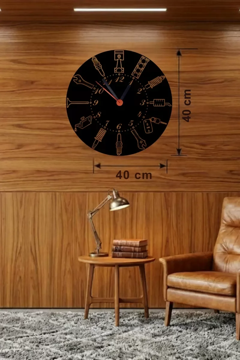 İthalat® Otomobil Parçaları Tasarım Ahşap Duvar Saati - 40x40 cm Mekanik Saat İthalat® Otomobil Parçaları Tasarım Ahşap Duvar Saati - 40x40 cm Mekanik Saat