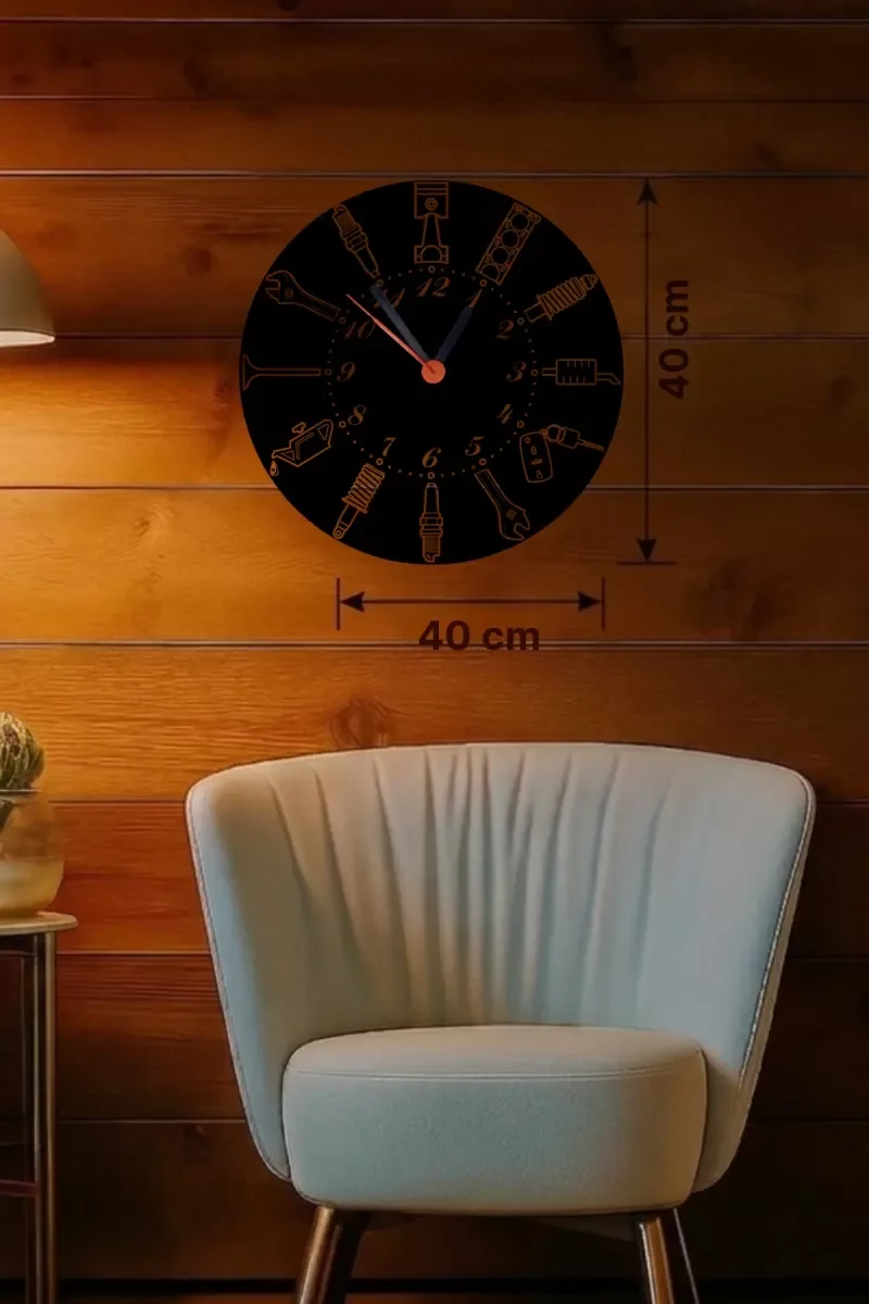 İthalat® Otomobil Parçaları Tasarım Ahşap Duvar Saati - 40x40 cm Mekanik Saat İthalat® Otomobil Parçaları Tasarım Ahşap Duvar Saati - 40x40 cm Mekanik Saat