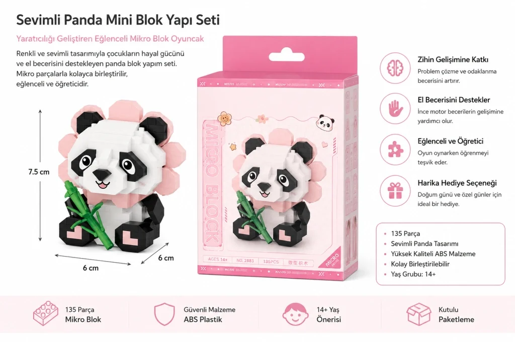 İthalat® OTURAN SEVİMLİ ÇİÇEK PANDA 350 PARÇA BLOCK OYUNCAK