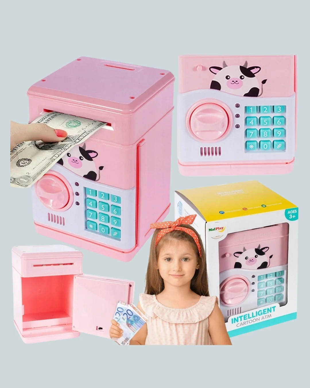 İthalat® Pembe ATM Kasa Görünümlü Elektronik Şifreli Çocuk Kumbarası