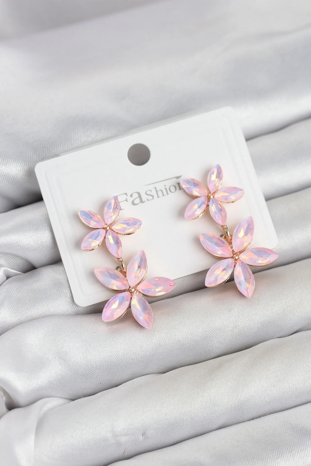 İthalat® Pembe Kristal Çiçek Küpe