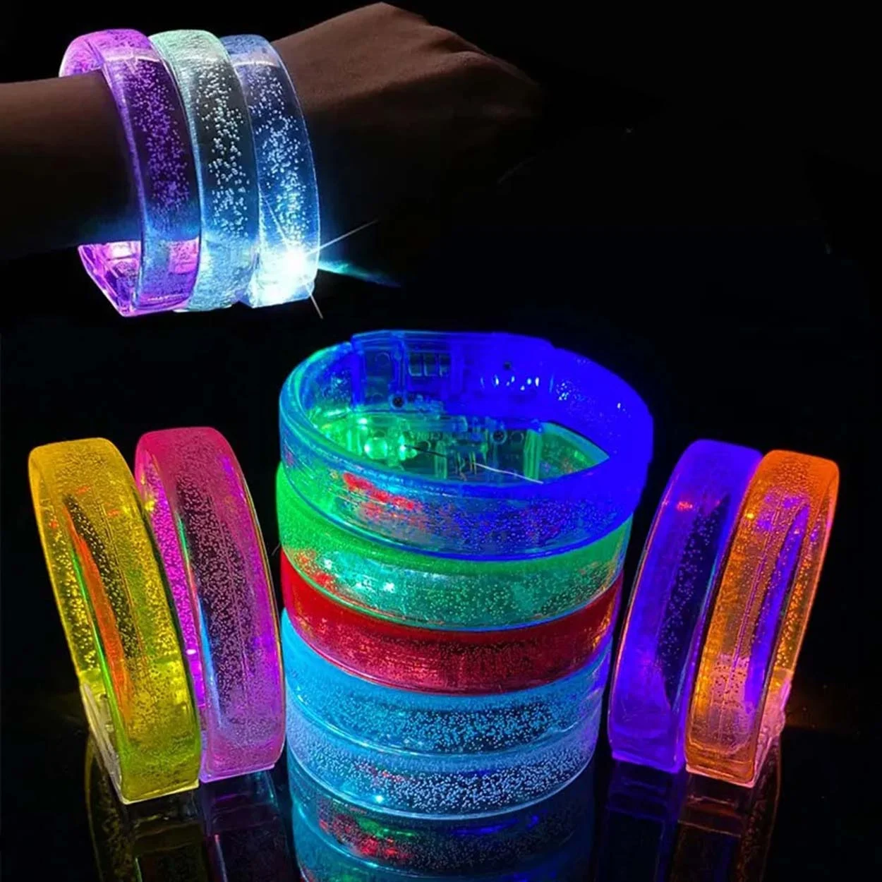 İthalat® Pembe Led Işıklı Baskı Yapılabilen Pilli Bileklik Bilezik 1,5 cm Genişlik