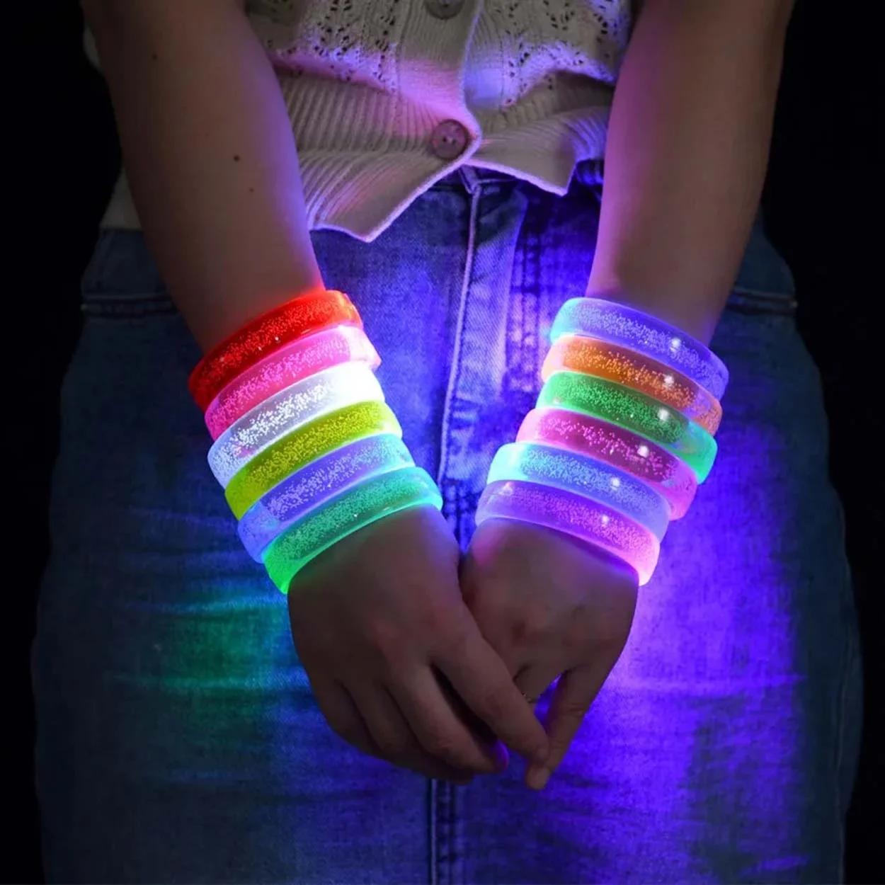 İthalat® Pembe Led Işıklı Baskı Yapılabilen Pilli Bileklik Bilezik 1,5 cm Genişlik