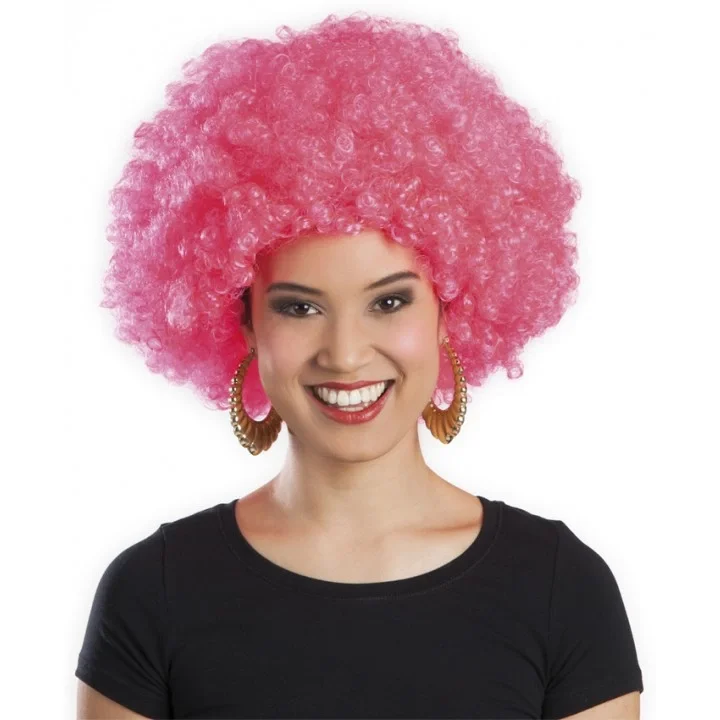  Pembe Renk Kıvırcık Afro Bonus Peruk