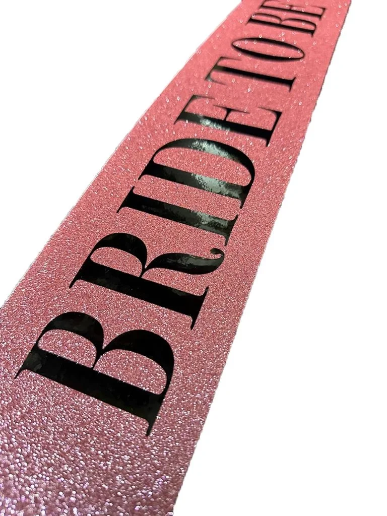 İthalat® Pembe Üzeri Siyah Kalın Bride To Be Yazılı Simli Işıltılı Kuşak Kemer 10x80 cm