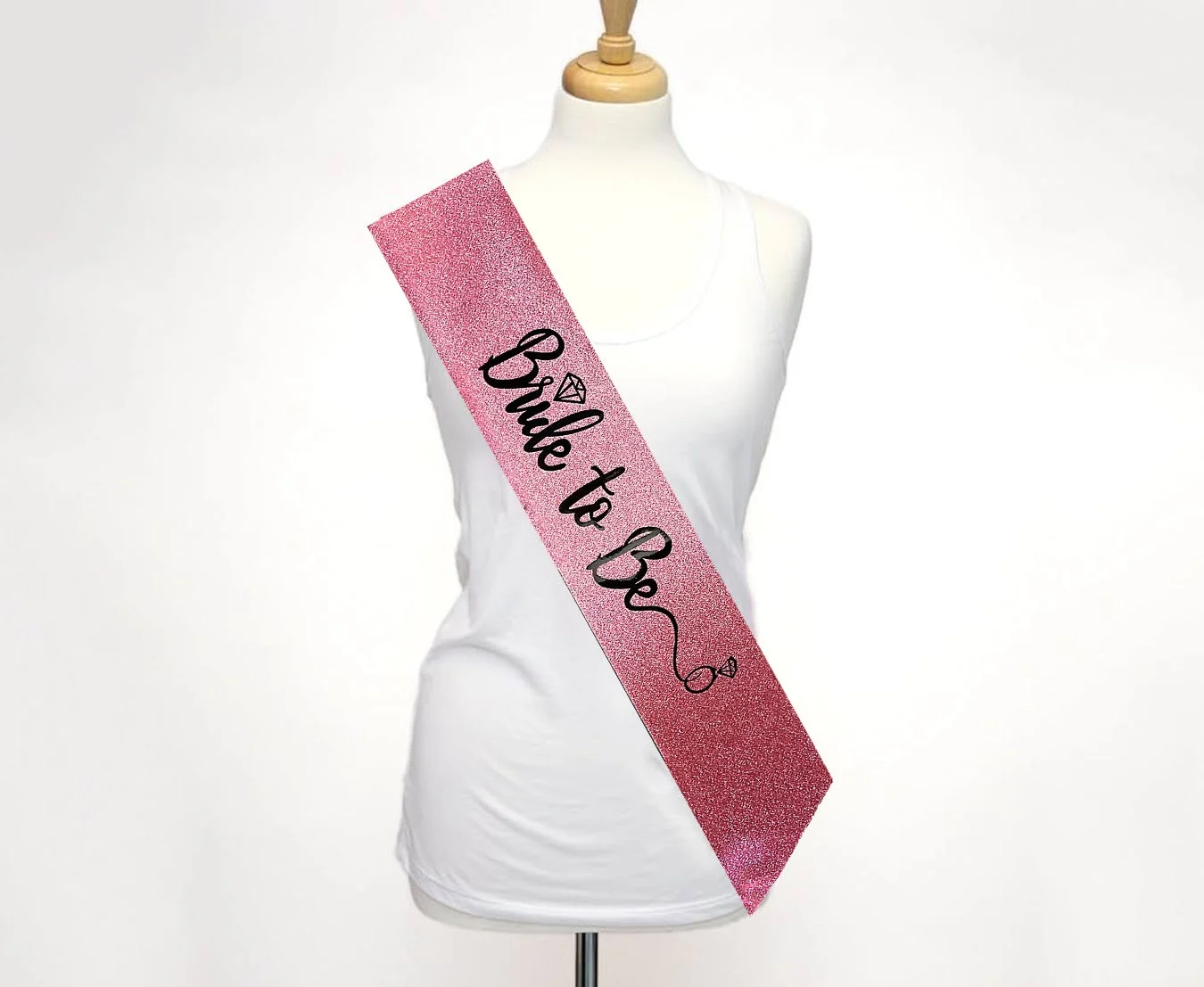 İthalat® Pembe Üzeri Siyah İtalik Alyanslı Bride To Be Yazılı Simli Işıltılı Kuşak Kemer 10 cm Genişlik