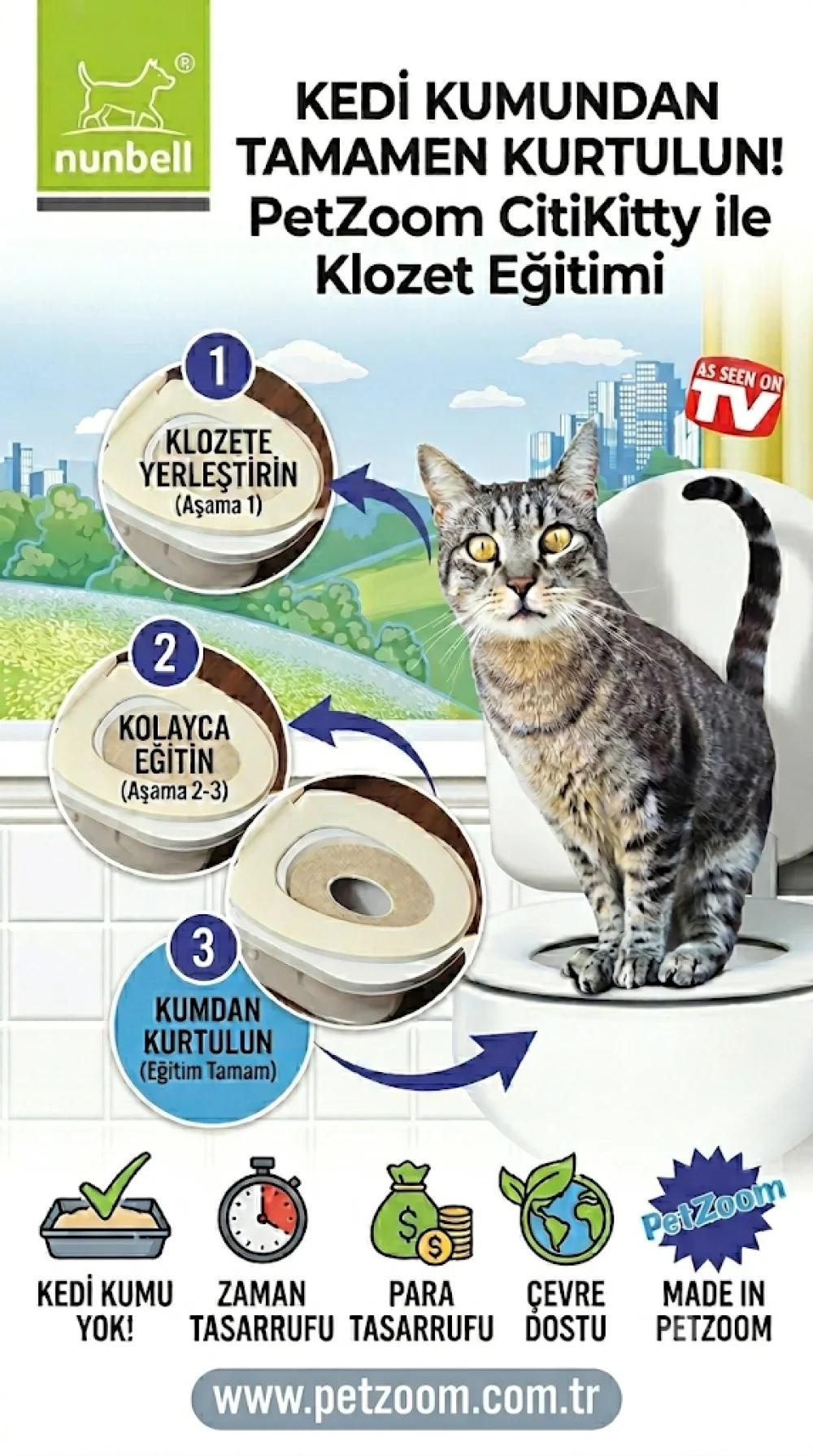 İthalat® Petzoom Klozet Kedi Tuvaleti ***