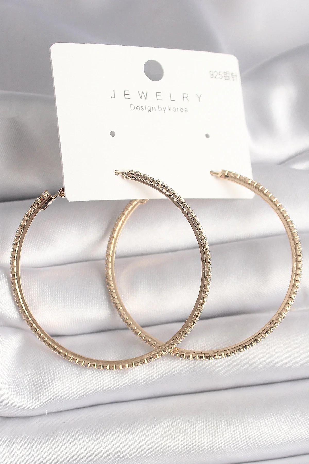İthalat® Pirinç Gold Renk Zirkon Taşlı Halka Model Kadın Küpe