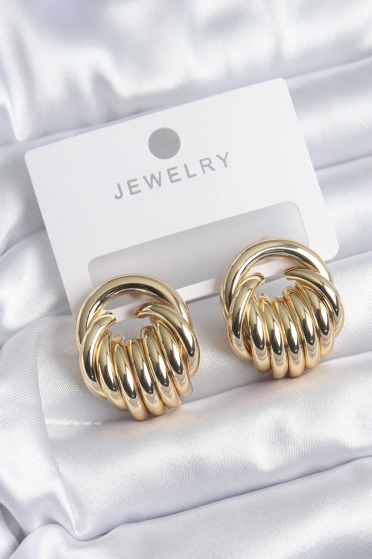 İthalat® Pirinç Gold Renk Sarmal Model Kadın Küpe
