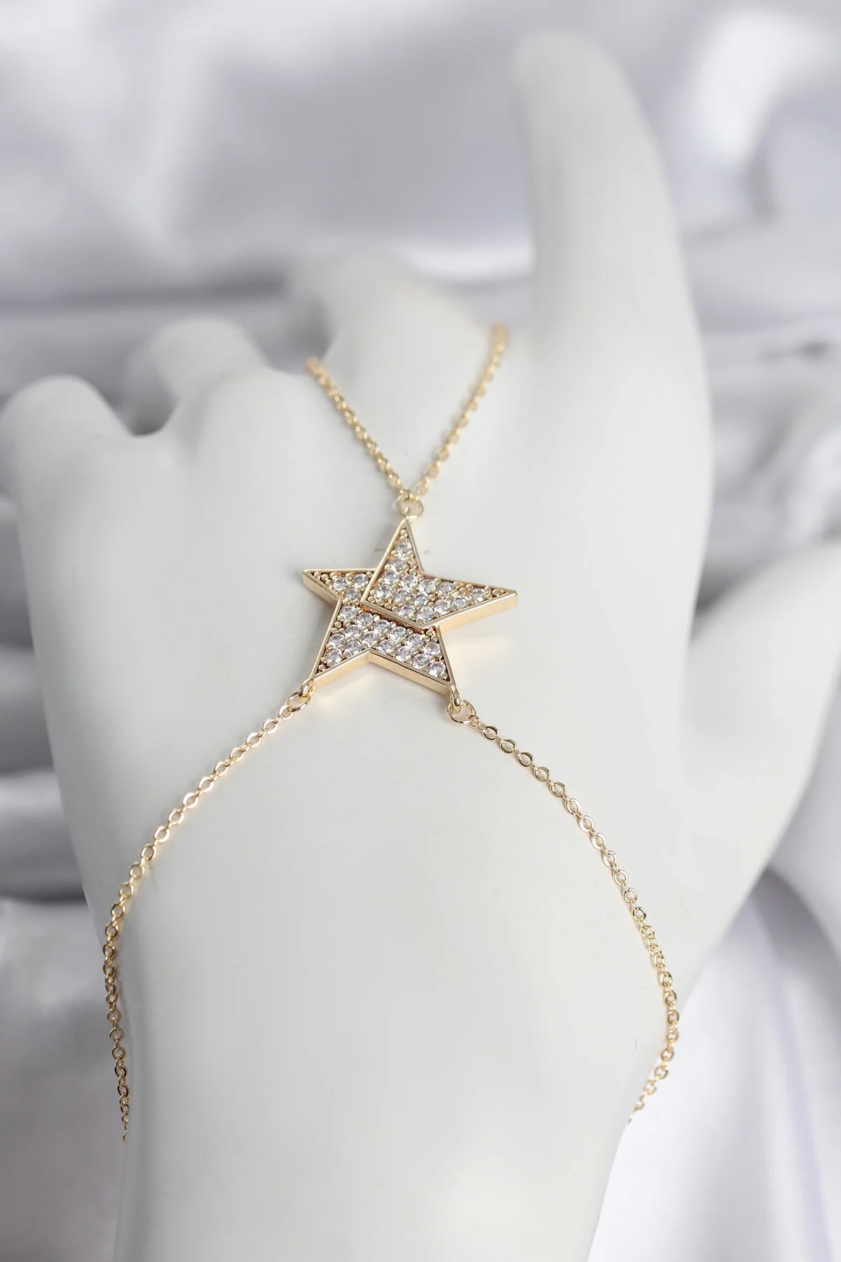 İthalat® Pirinç Gold Renk Zirkon Taşlı Yıldız Model Kadın Şahmeran