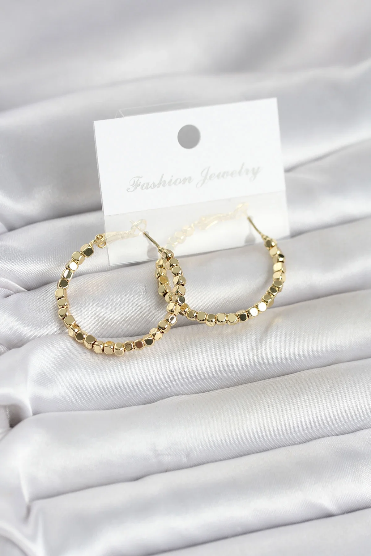 İthalat® Pirinç Gold Renk Minimal Kare Halka Kadın Küpe
