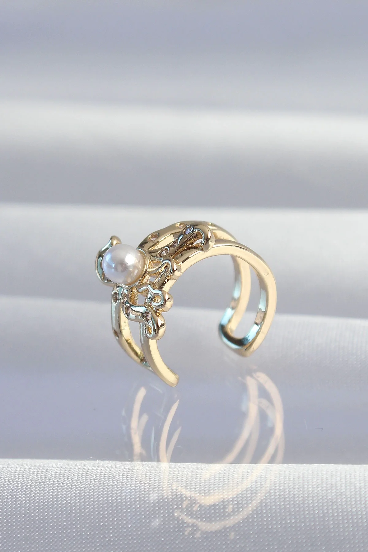 İthalat® Pirinç Gold Renk İncili Ahtapot Earcuff Küpe
