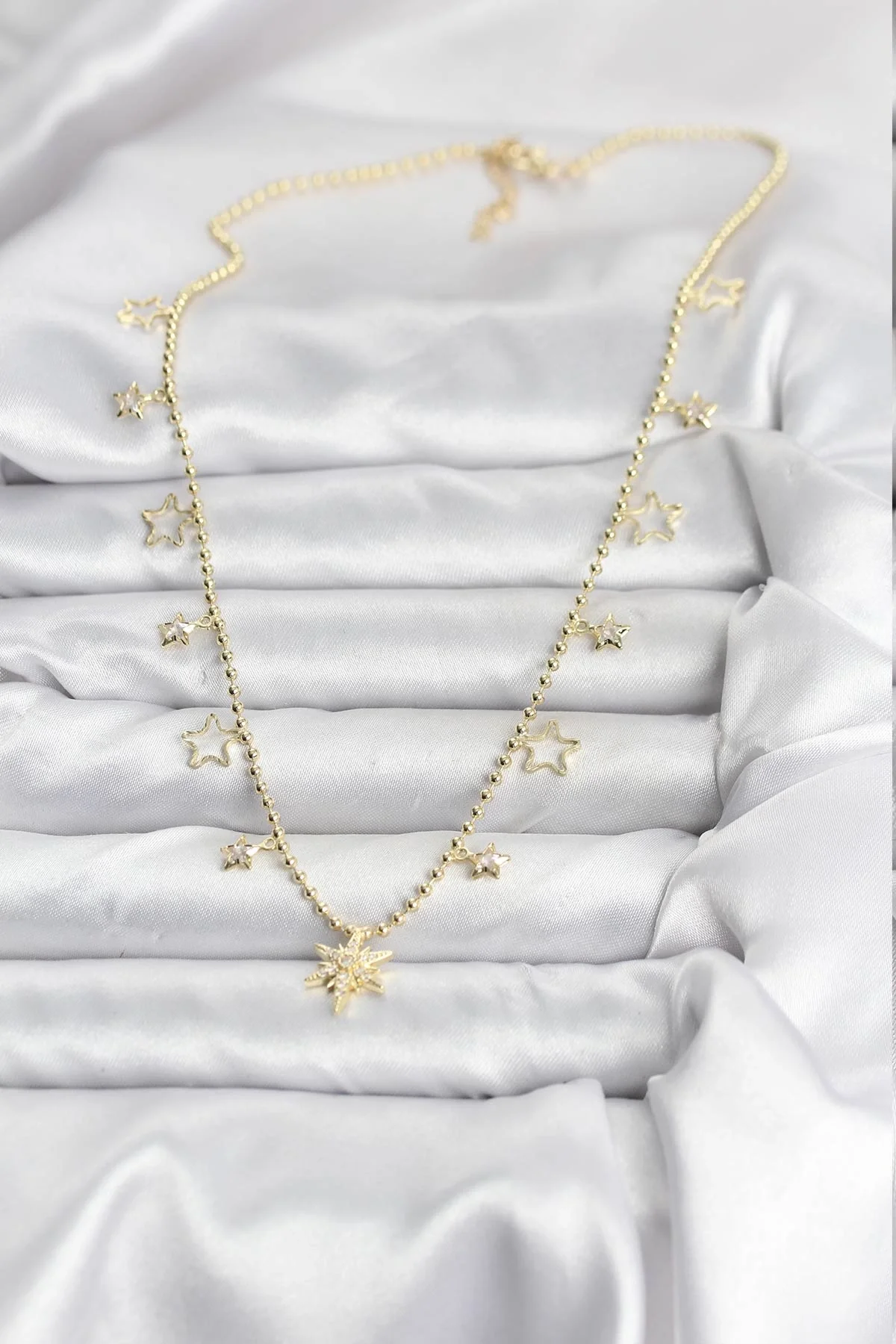 İthalat® Pirinç Gold Renk Zirkon Taşlı Kutup Yıldızı Model Kadın Kolye