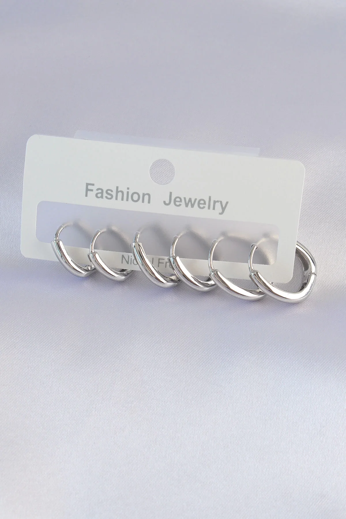 İthalat® Pirinç Gümüş Renk Oval Küpe Seti