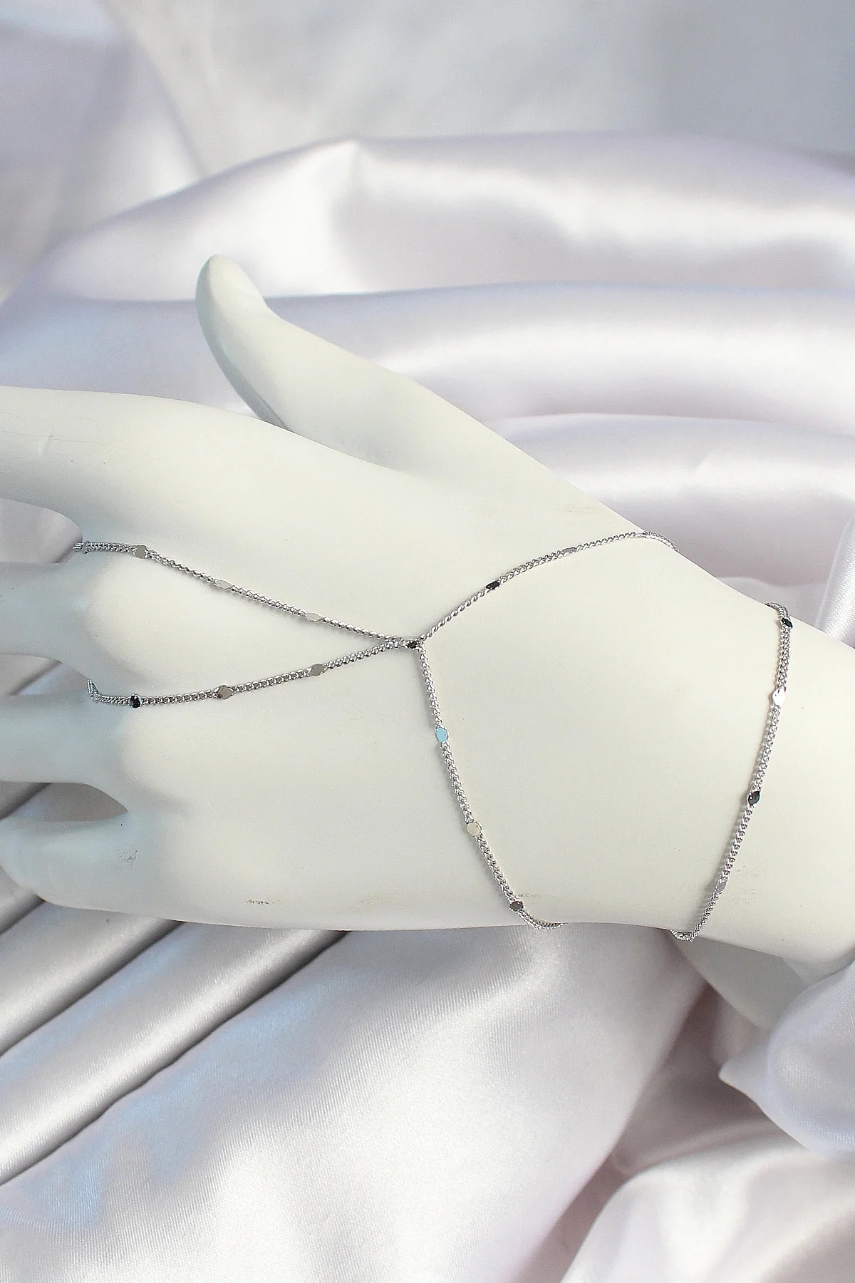 İthalat® Pirinç Gümüş Renk Parçalı Ezme Zincirli Şahmeran