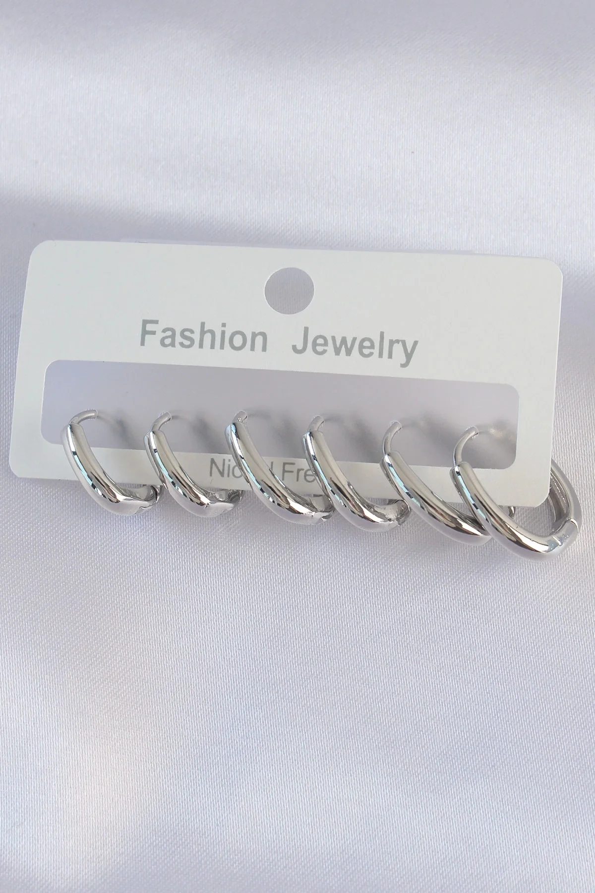 İthalat® Pirinç Gümüş Renk Oval Küpe Seti