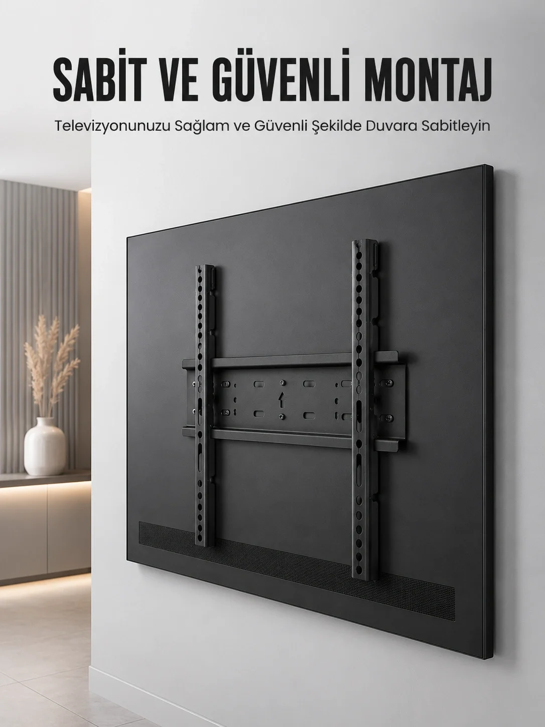 İthalat® Profesyonel Sabit TV Askı Aparatı  Ultra Dayanıklı Çelik Duvar Montaj Braketi 50-95 İnç