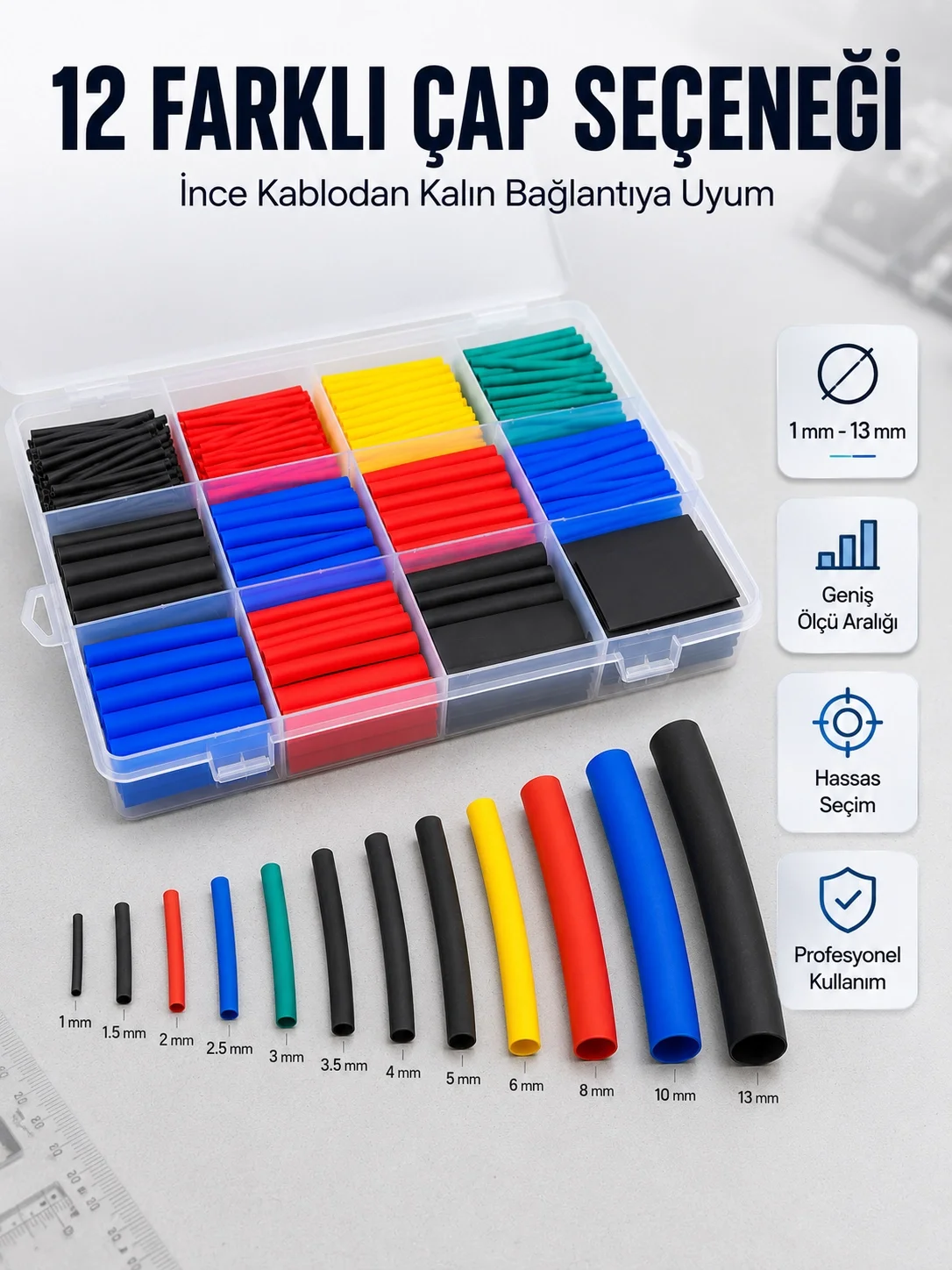 İthalat® Profesyonel Isıyla Daralan Makaron Kutusu 560 Parça Renkli Kablo Koruma ve İzolasyon Seti