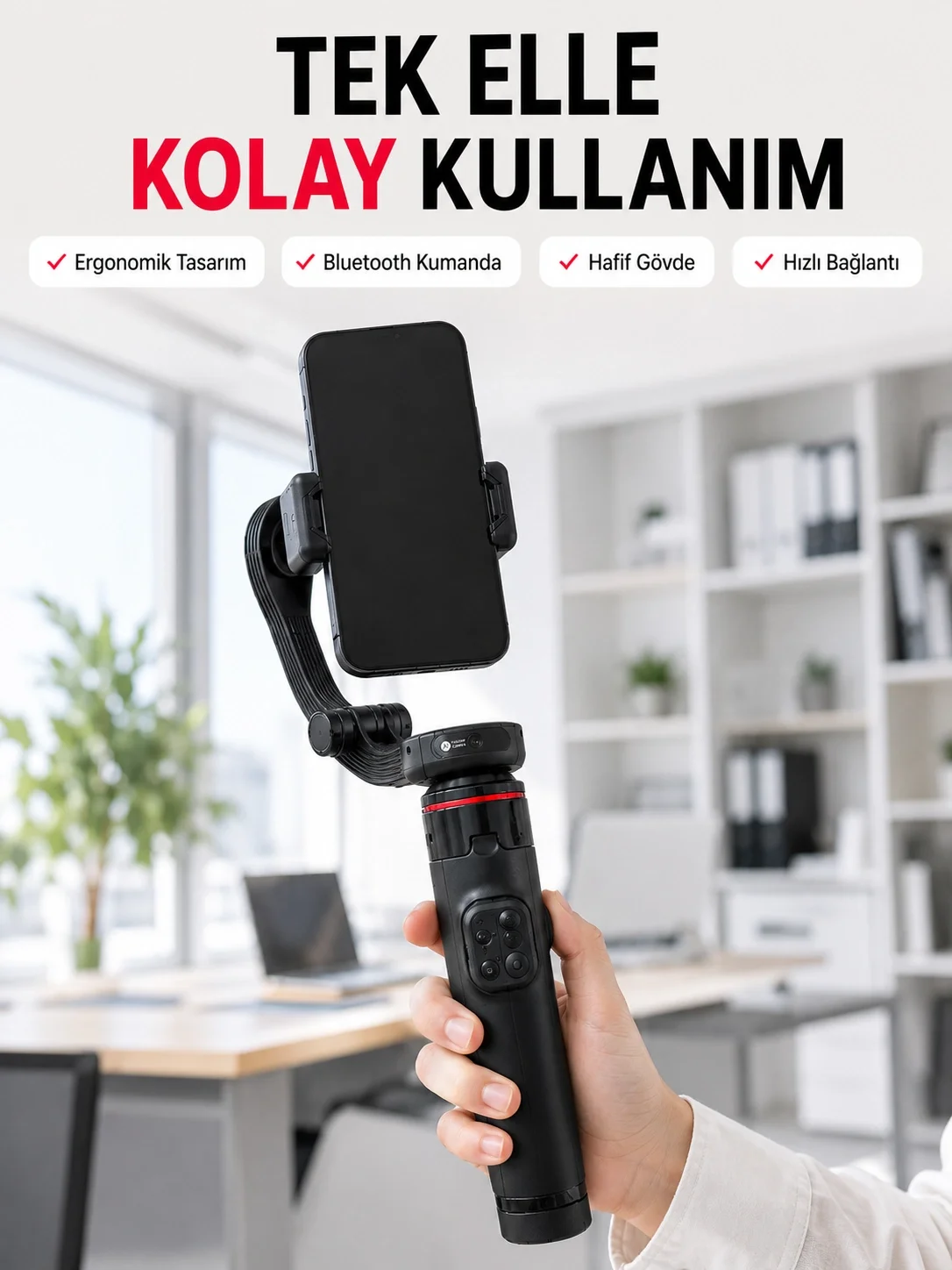İthalat® Profesyonel AI Gimbal Selfie Stick Yüz Takipli Telefon Sabitleyici Bluetooth Kumandalı Katlanabilir Tripod