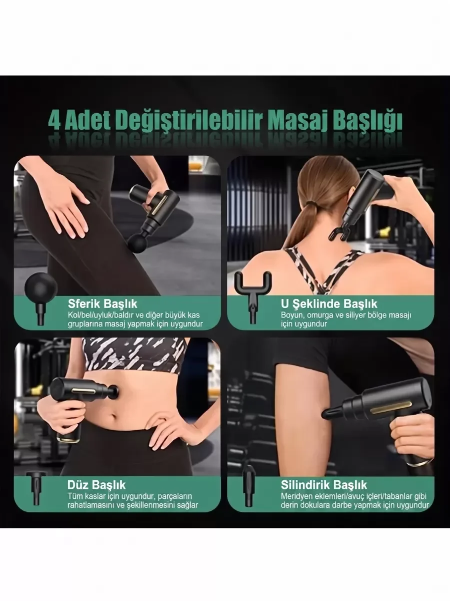 Profesyonel 6 Kademeli Şarjlı Masaj Tabancası - 4 Başlıklı Güçlü Masaj Aleti Fiyatı, Yorumları ve Özellikleri