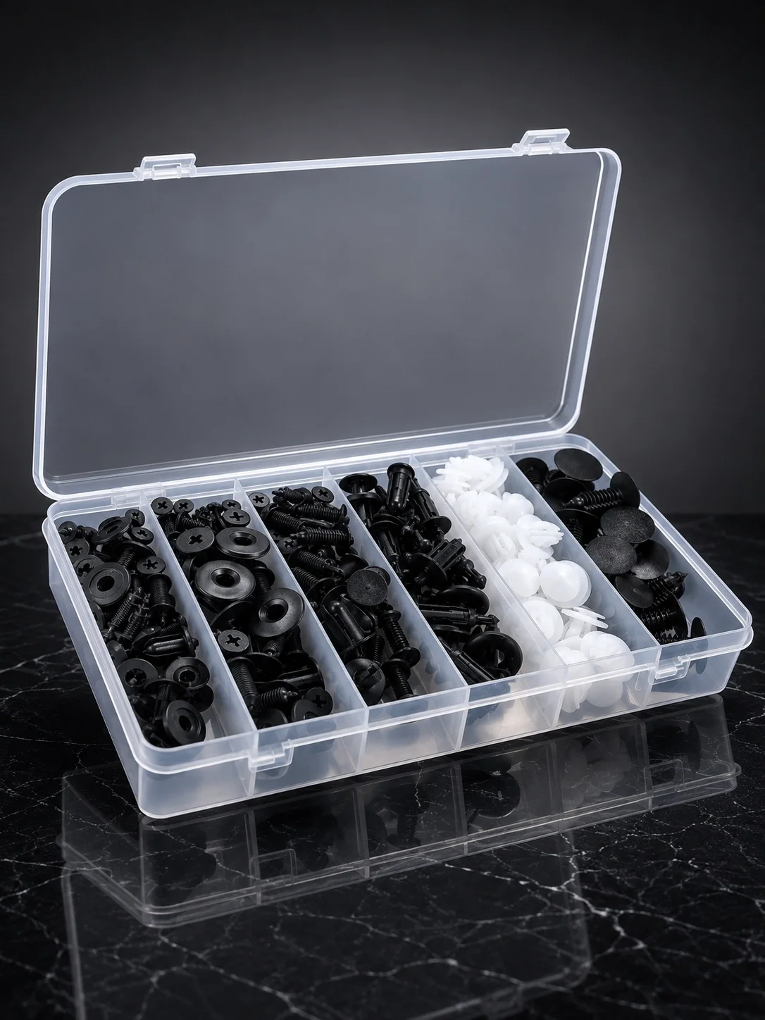 İthalat® Profesyonel Oto Klips Tamir Seti 6 Farklı Model Plastik Sabitleme Pimi Organizer Kutulu
