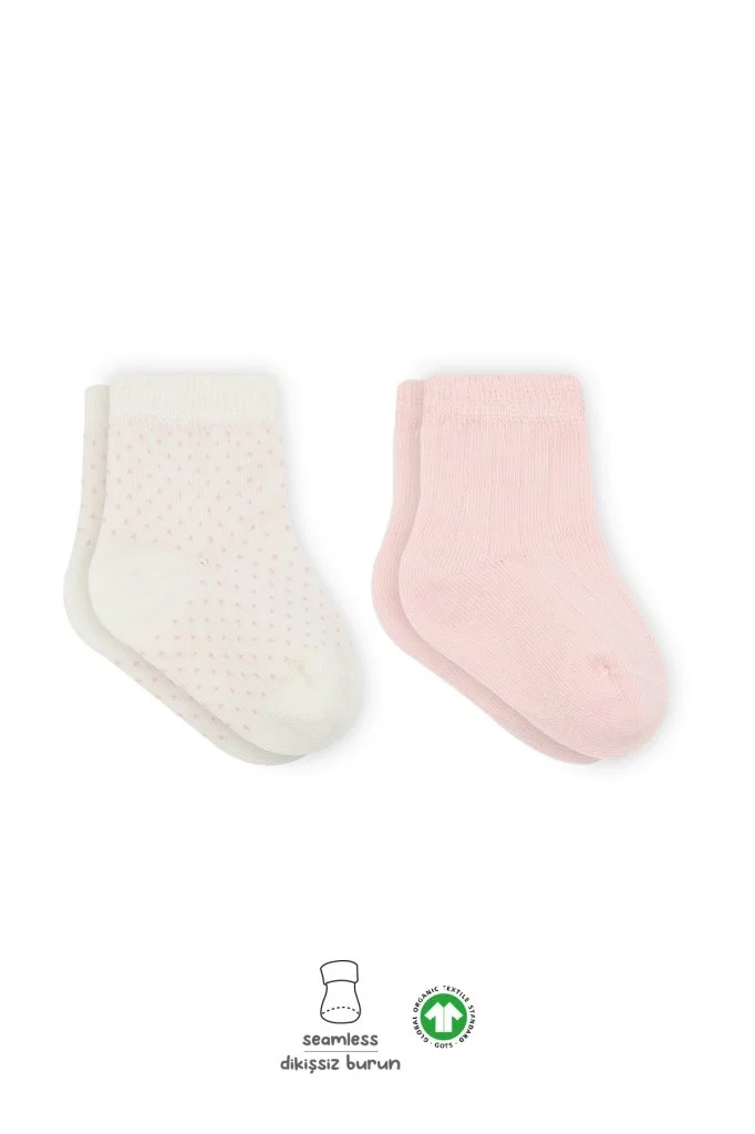 İthalat®   Puan Derby Penye Soket Çorap 2'Li BS10103 Pembe Ekru