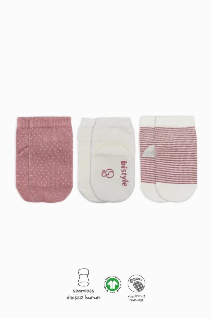 Puanlı Kaymaz Penye Soket Çorap 3'Lü BS10108 Pudra Puanlı Kaymaz Penye Soket Çorap 3'Lü BS10108 Pudra