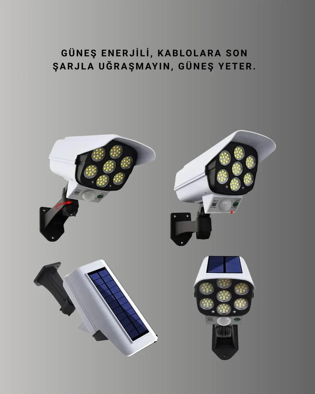 İthalat® PVC+PC Malzemeli, 2'si 1 Arada Güvenlik Lambası – Ayarlanabilir Başlık ve Panel Açısı