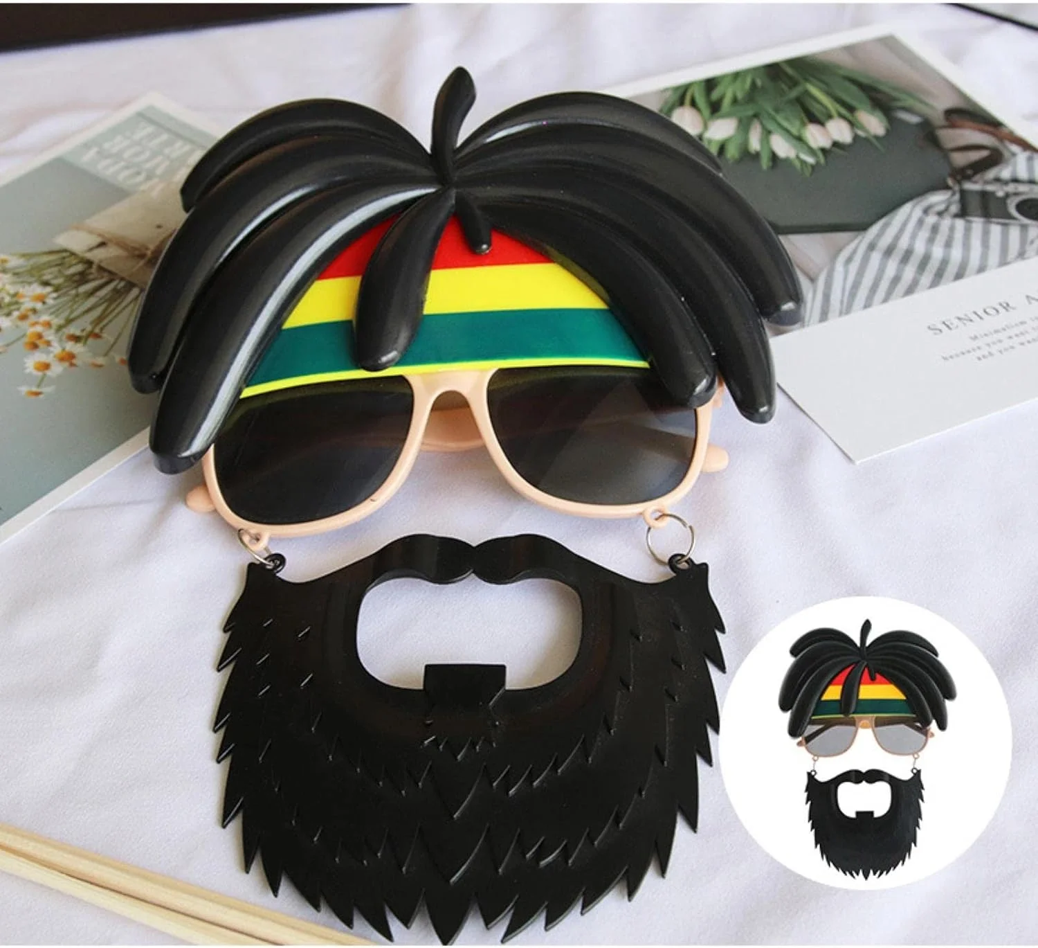 İthalat® Rasta Peruklu Rasta Sakallı Bob Marley Bıyıklı Parti Gözlüğü 27x18 cm