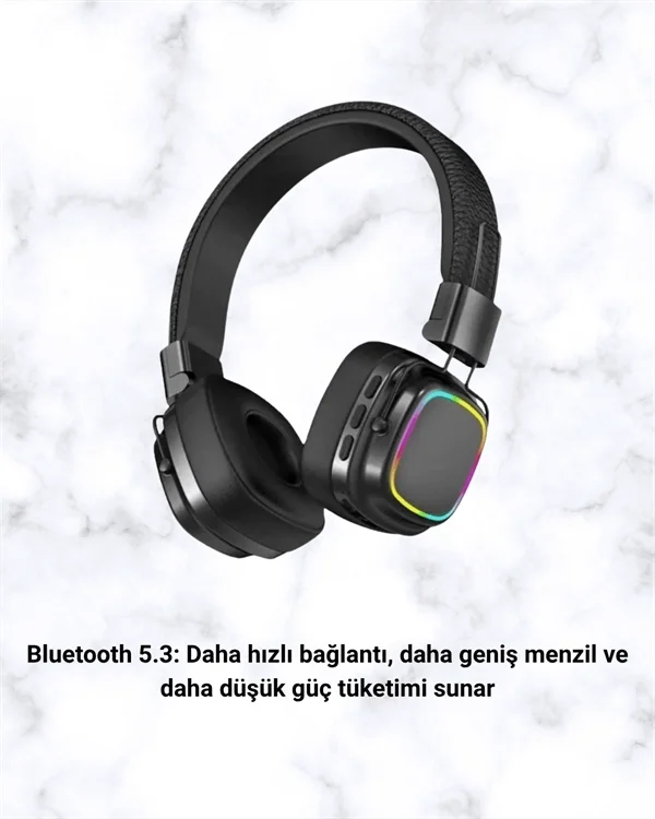 İthalat® Renkli Işık Efektli Bluetooth 5.3 Müzik Kulaklığı