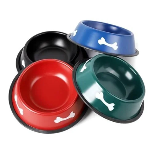 İthalat® Renkli Kemik Desenli Metal Mama Kabı