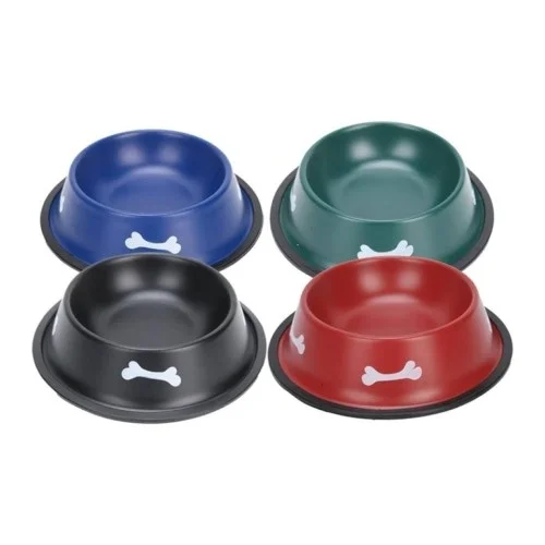 İthalat® Renkli Kemik Desenli Metal Mama Kabı