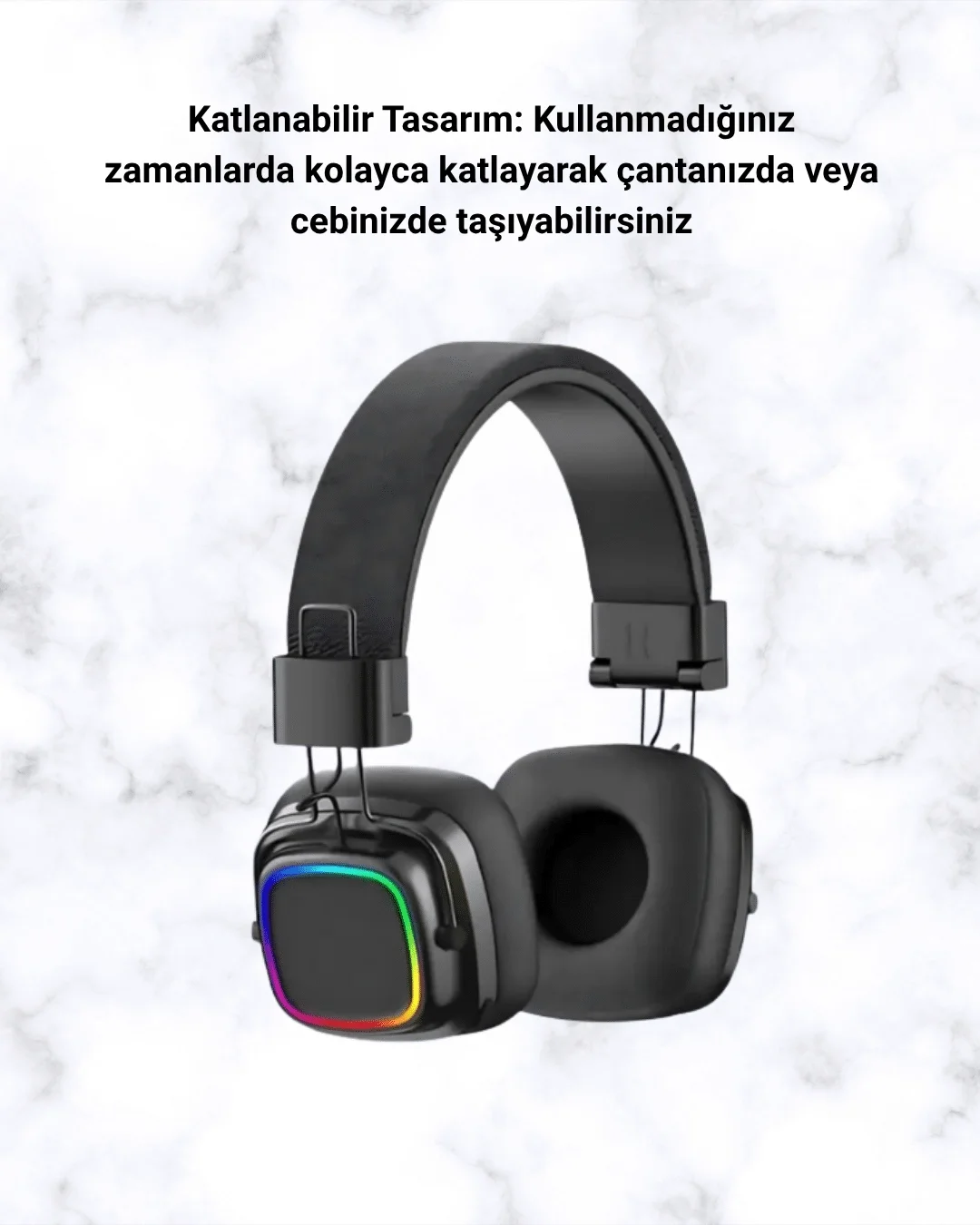 İthalat® RGB Işıklı Katlanabilir Bluetooth 5.3 Kulak Üstü Kulaklık
