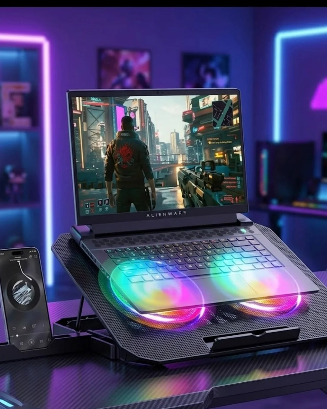 İthalat® RGB Işıklı Laptop Soğutucu Stand Çift Fanlı Sessiz Çalışan Ayarlanabilir