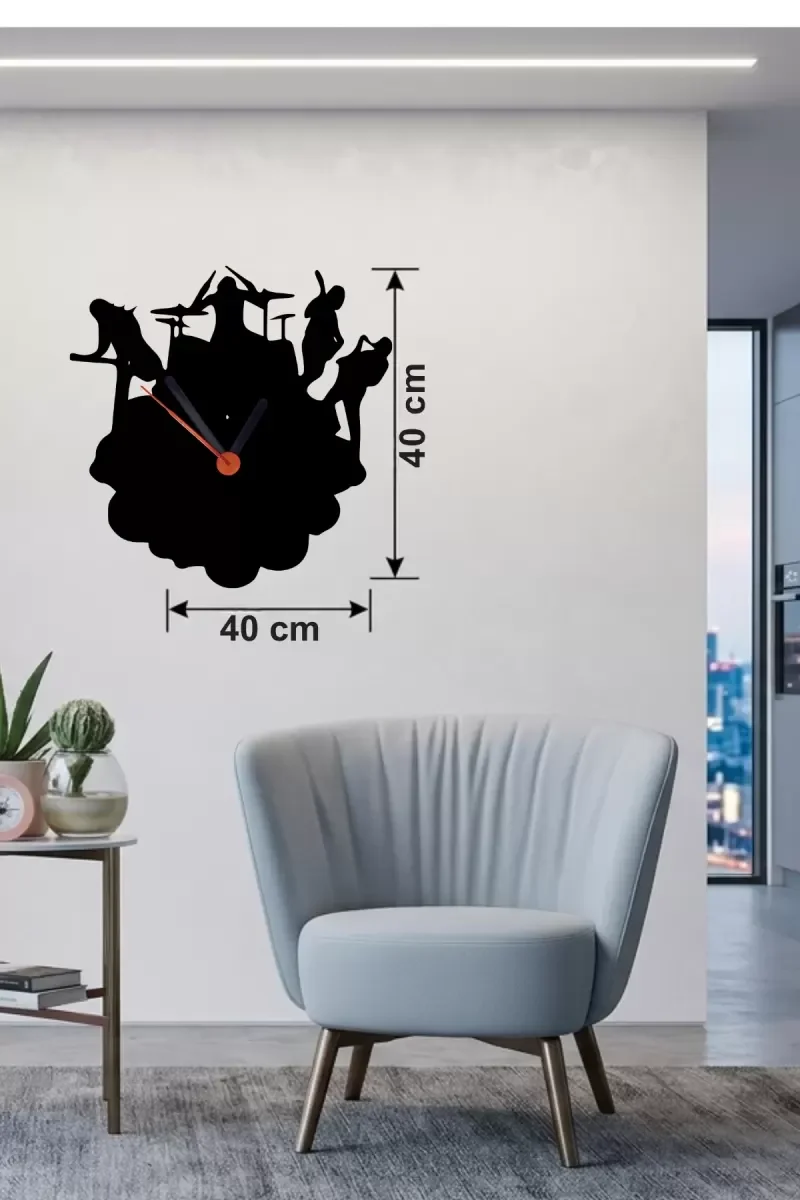 İthalat® Rock Band ve Müzik Temalı Ahşap Duvar Saati - 40x40 cm Lazer Kesim İthalat® Rock Band ve Müzik Temalı Ahşap Duvar Saati - 40x40 cm Lazer Kesim