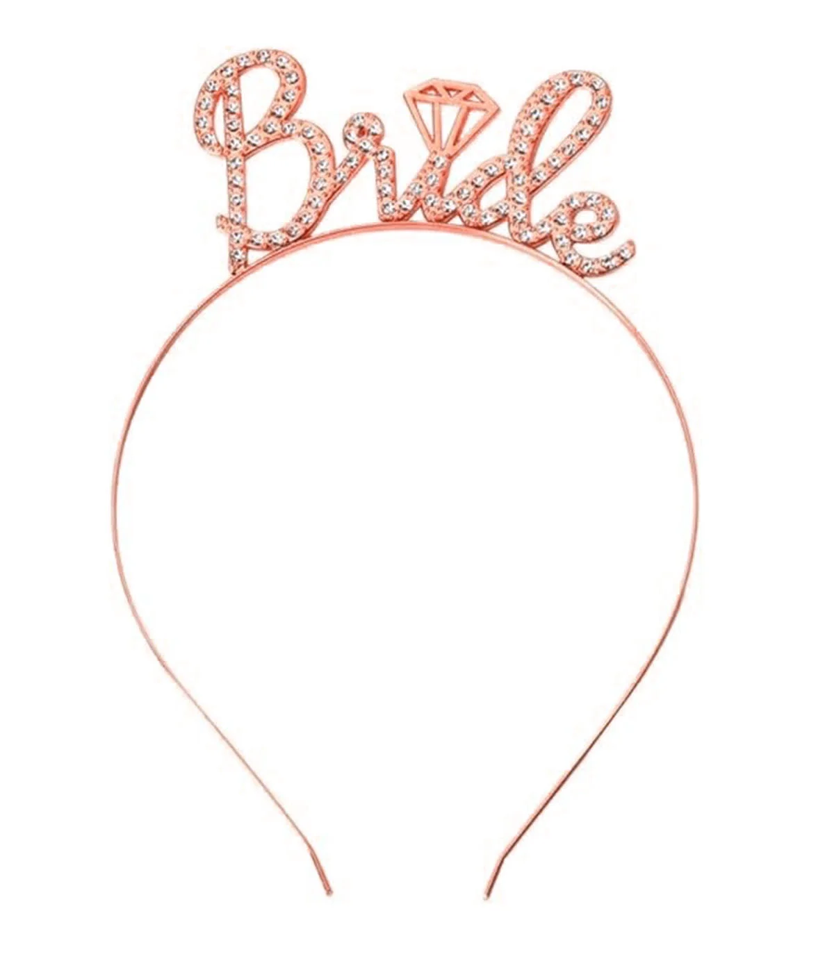 İthalat® Rose Gold Renkli Taşlı “Bride” Gelin Tacı – El Yazısı Yazı Tipiyle
