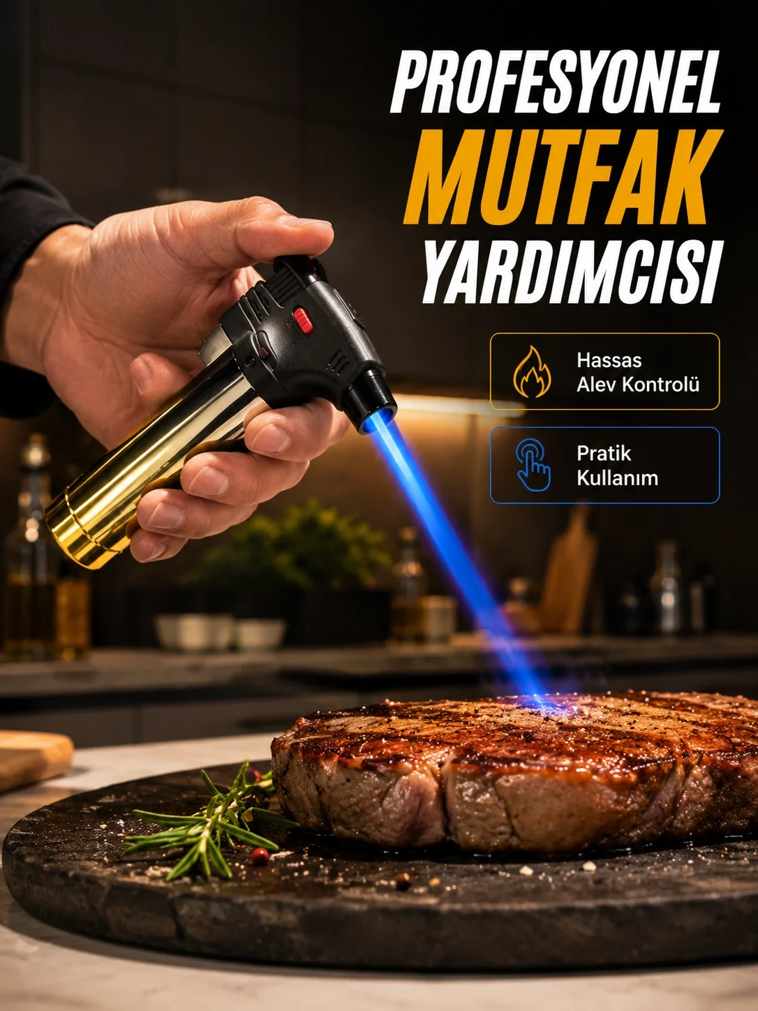 İthalat® Rüzgar Ateşli Pürmüz Çakmak Ayarlanabilir Alev Güçlü Jet Alevli Gazlı Çakmak