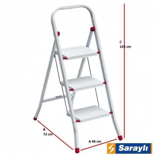 İthalat® Saraylı Pratik Metal Merdiven Beyaz 3 Basamaklı İthalat® Saraylı Pratik Metal Merdiven Beyaz 3 Basamaklı