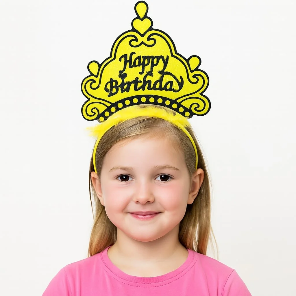 İthalat® Sarı Happy Birthday Prenses Tacı – Doğum Günü Taç Aksesuarı