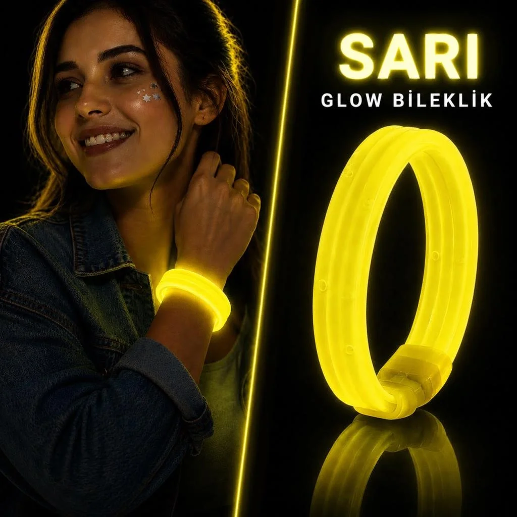 İthalat® Sarı Kalın Glow Bileklik – Kırılarak Yanan Parti ve Festival Bilekliği